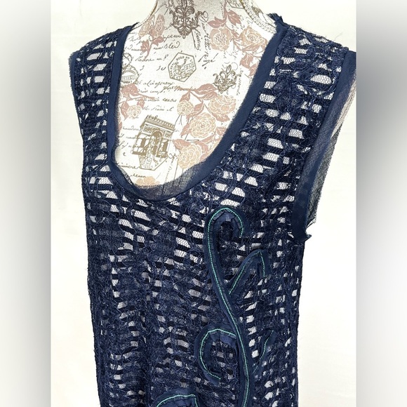 MEADOW‎ RUE for ANTHROPOLOGIE Navy blue lace tunic top size XL. - Picture 2 of 14